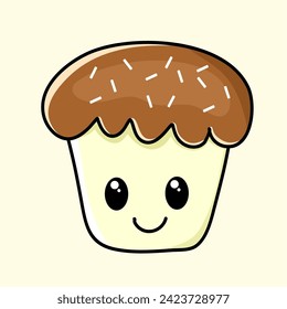 Schokoladenkuchen-Illustration kann als Symbol und Clipart, farbiges Symbol auf beigem Hintergrund verwendet werden