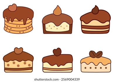 Chocolate Cake Illustration Design Set