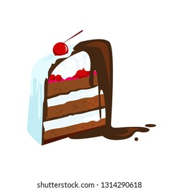 Chocolate cake illustration. Pie, Choco, cherry, cream. Confectionery concept. Vector illustration can be used for topics like sweets, food, tasty products