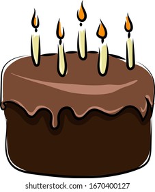 Chocolate cake, illustration, vector on white background.