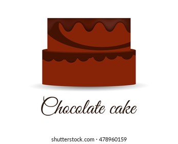 Chocolate cake isolated on white background. Vector illustration.