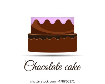 Chocolate cake isolated on white background. Vector illustration.