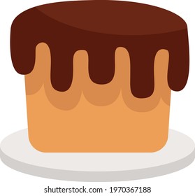 Chocolate cake on a plate, icon illustration, vector on white background