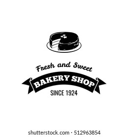 Chocolate Cake on Plate. Template for cafe menu card, cafeteria signboard, patisserie poster, bakery label. Vector Illustration. Isolatrd On White