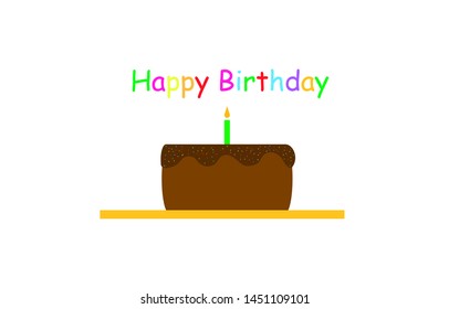 Chocolate cake on table with text happy birthday.