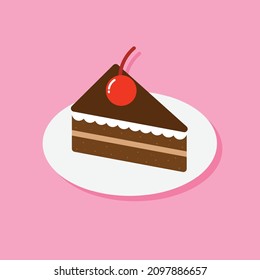 Chocolate cake on a white plate, icon, Vector, Illustration.