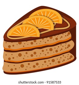 chocolate cake with oranges isolated on white background - vector illustration