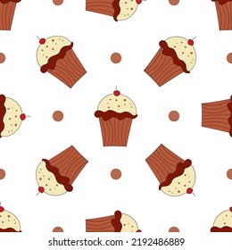 Chocolate Cake Pattern On White Background For Web Design. Vector Image For Print Or Textile Design