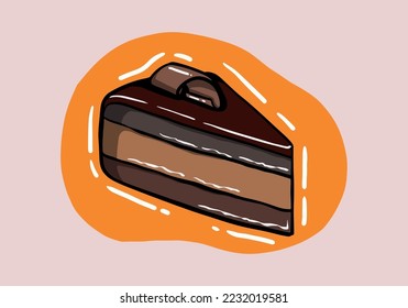 Chocolate cake piece isolated choc layered dessert. Vector bakery food, creamy pie