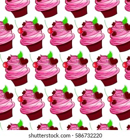 Chocolate cake with pink cream vector illustration