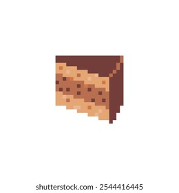 Chocolate cake pixel art icon. Isolated vector illustration. Game assets 8-bit sprite. Design for stickers, web, mobile app.