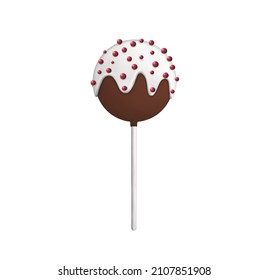 Pastel de chocolate con hielo blanco y rojo en el vector superior