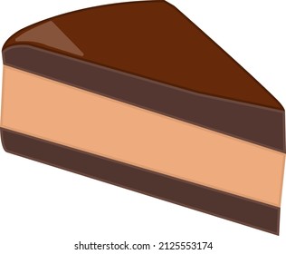 Chocolate cake with pudding, illustration, vector on a white background.