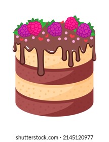Pastel de chocolate con frambuesas. Ilustración del vector