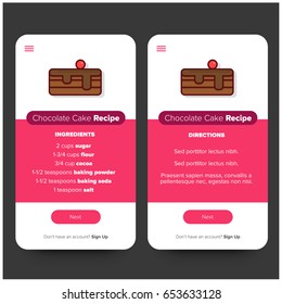 Chocolate Cake Recipe App for Smartphone UX UI Design