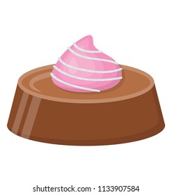 
Chocolate cake in round shape and sponge of white cream commemorating icon for chocolate sponge cake 
