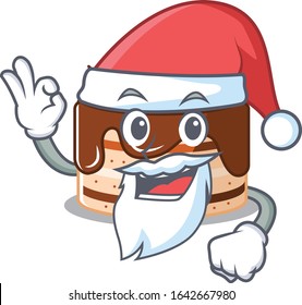 Chocolate cake in Santa cartoon character style with ok finger