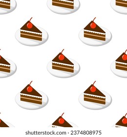 Chocolate cake seamless pattern on white background.