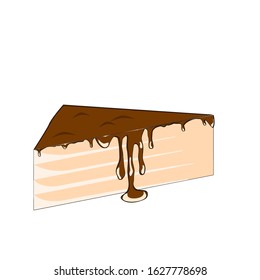 Chocolate cake slice with glaze. Vector isolated painting art