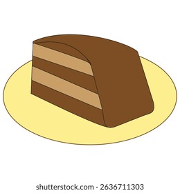 Chocolate cake slice. Layered brown dessert. Sweet pastry vector. Delicious treat piece.
