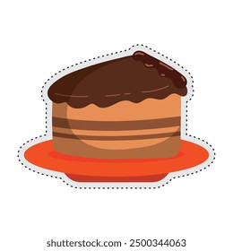 Chocolate cake sliceAutumn sticker icon Vector illustration