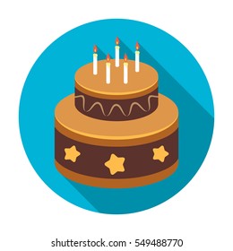 Chocolate cake with stars icon in flat style isolated on white background. Cakes symbol stock vector illustration.