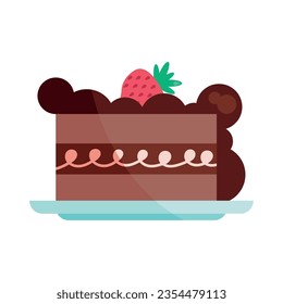 chocolate cake with straberry vector isolated