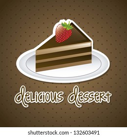 chocolate cake with strawberry over brown. vector