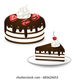 chocolate cake , with strawberry vector illustration