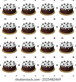 Pastel de chocolate con azúcar glaseado. Ilustración vectorial sobre fondo blanco. Patrón simple sin fisuras.