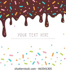 Chocolate cake topping sprinkles. Vector illustration with text space 