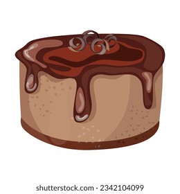 Chocolate cake with chocolate topping vector illustration. Cartoon drawing of glazed cake from chocolate isolated on white. Bakery, food concept