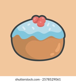 chocolate cake vanilla and strawberry topping with outline flat vector design