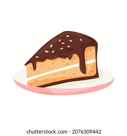 Chocolate cake vector cartoon illustration. Tasty dessert with sprinkles. The concept for cafe, restaurant, confectionery, fast food, or website.