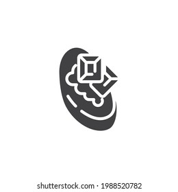 Icono vectorial de pastel de chocolate. signo plano relleno para concepto móvil y diseño web. Un trozo de pastel con un ícono de glifo de chocolate. Símbolo, ilustración del logotipo. Gráficos vectoriales