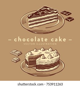Chocolate cake. Vector Illustration.