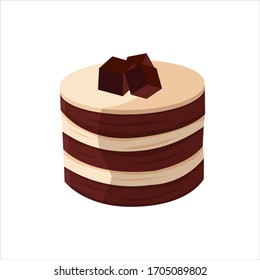 Chocolate cake vector illustration. Illustration of chocolate pie on white background. Chocolate pie