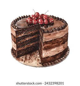 chocolate cake vector illustration in watercolour style