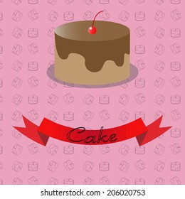 Chocolate cake&cheery over pink background EPS10