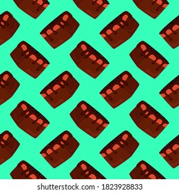 Chocolate cakes pattern, seamless pattern on green background.