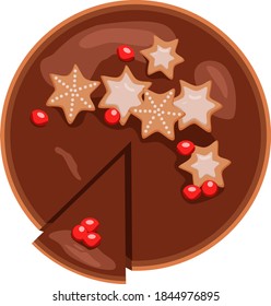 chocolate cake.Vector illustration.Sweet cake with chocolate glaze.Celebration cake.