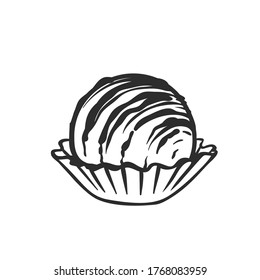 Chocolate candie monochrome outline icon. Vector illustration of chocolate in retro style.