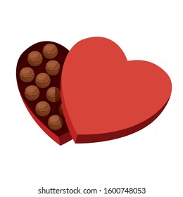 
Chocolate candies in a box in the form of a heart on a white background. Candy for Valentine's Day.