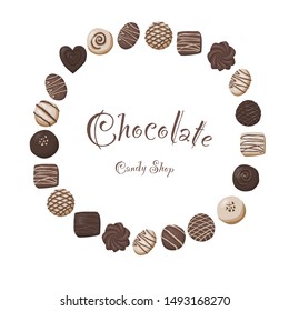 Chocolate candies circle composition vector illustration