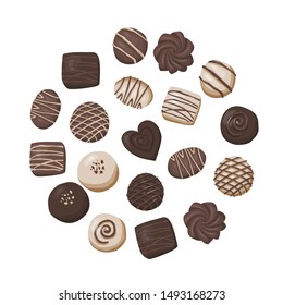 Chocolate candies circle composition vector illustration