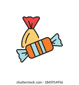 Chocolate candies color line icon. Isolated vector element. Outline pictogram for web page, mobile app, promo
