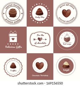 Chocolate Candies and Desserts Labels. EPS 10