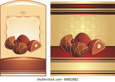 Chocolate candies with nuts. Two wrapping. Vector