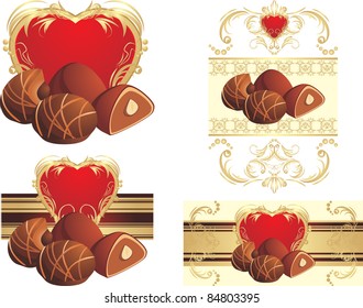 Chocolate candies with nuts to the Valentines day. Vector