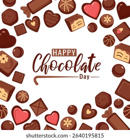 Chocolate Candies on White Background – Vector Illustration for World Chocolate Day, National Chocolate and Cookie Day, Seasonal Holiday Sales, Dessert Promotions, and Sweet-Themed Business Advertisin